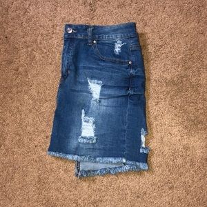 distressed jean skirt